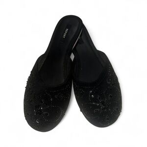 REPORT Women's Size 8‎ Black Floral Beaded Sequin Embroidered Round Toe Flats